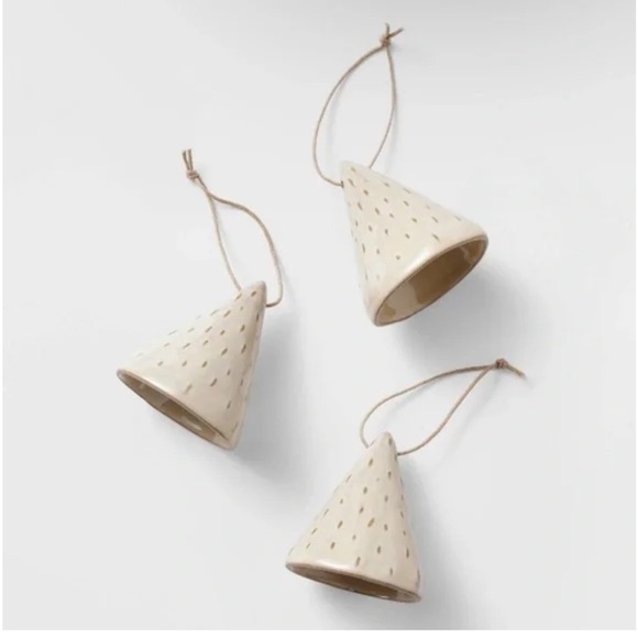 NEW Threshold Studio McGee Neutral Ceramic Bell Ornaments, Set of 3 - Picture 1 of 13
